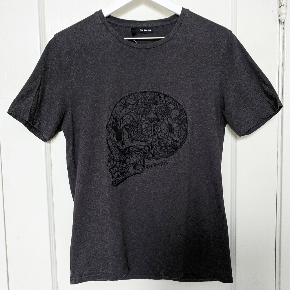 THE KOOPLES Mens Charcoal Embroidered Skull Tee